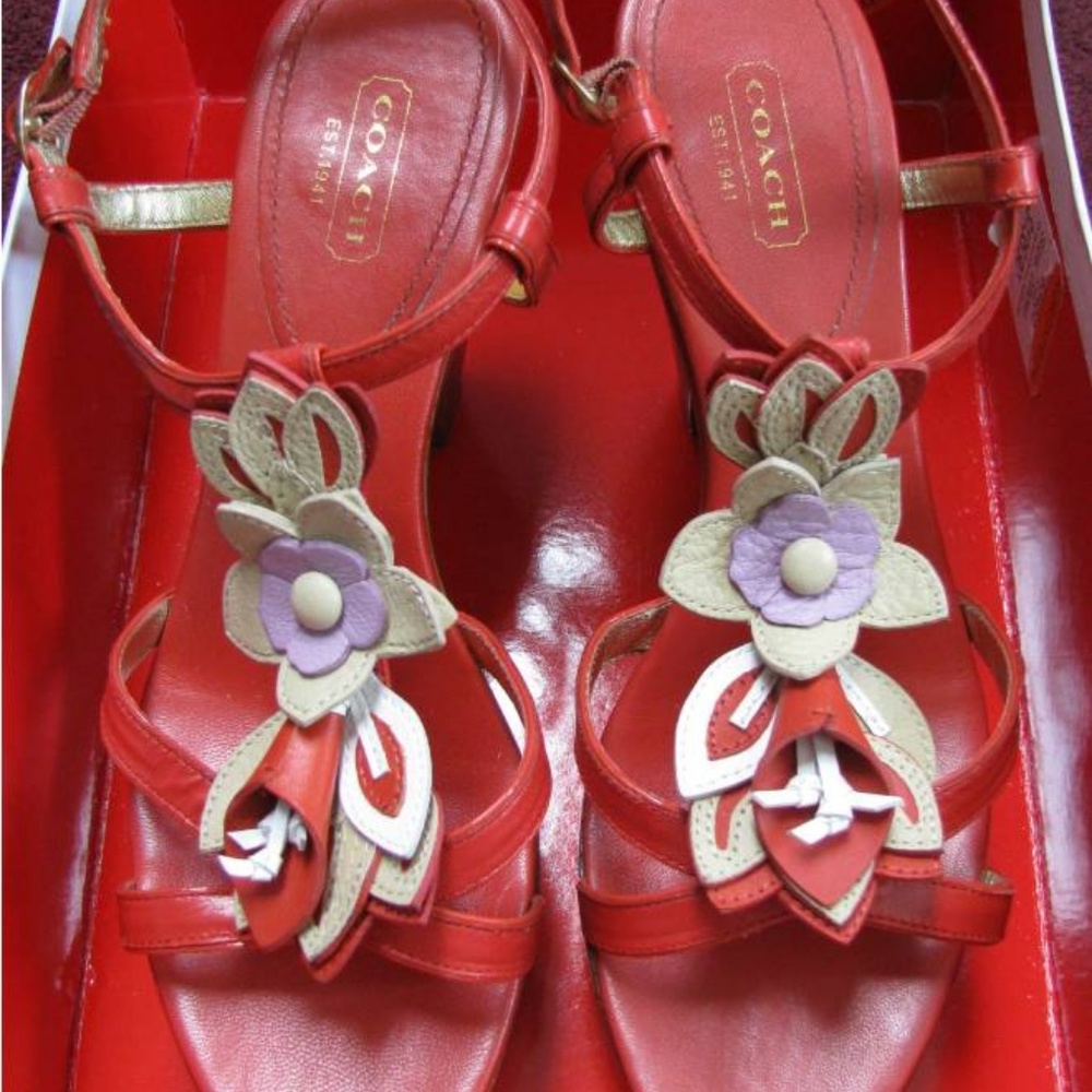 NIB COACH JEANNA VERMILION WOOD PLATFORM SANDALS 9 - Picture 6 of 8